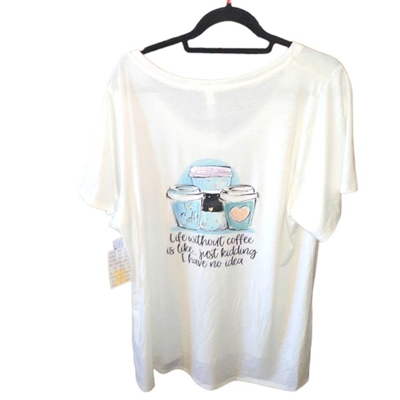 LuLaRoe Tops - Lularoe Custom 3x white Christy V neck T,‎ heart on front coffee graphic back